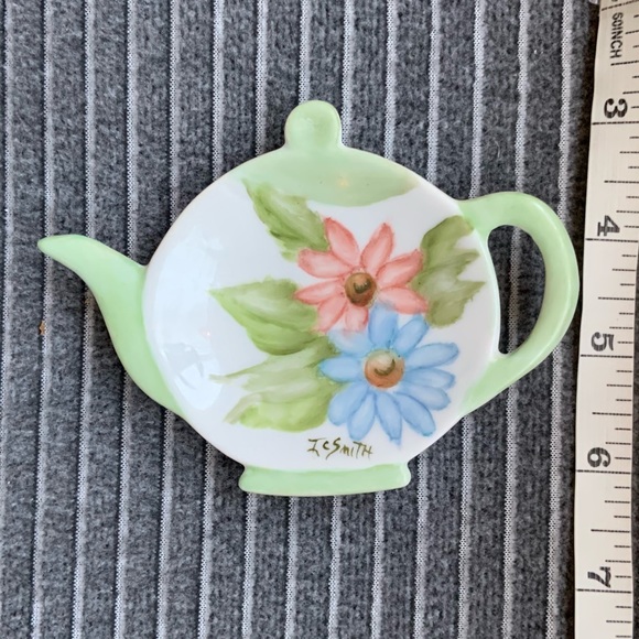 Vintage Tea Bag Caddy Holder / Hand Painted Ceramic Tea Bag Holder Trinket Dish. - Picture 9 of 12